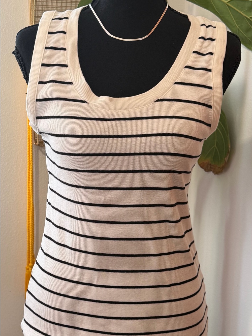 Striped Scoop Neck Tank Top in Cream and Black